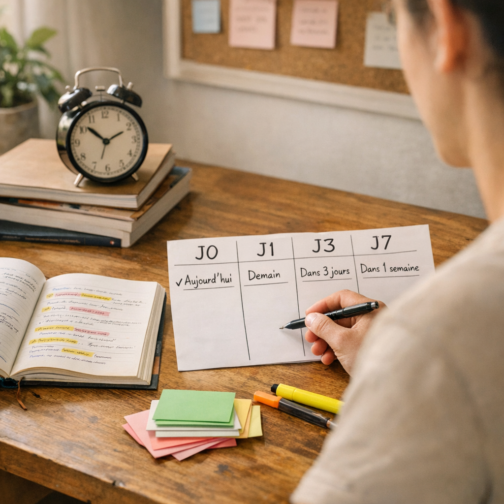 Réviser au bon rythme avec le planning J0, J1, J3, J7